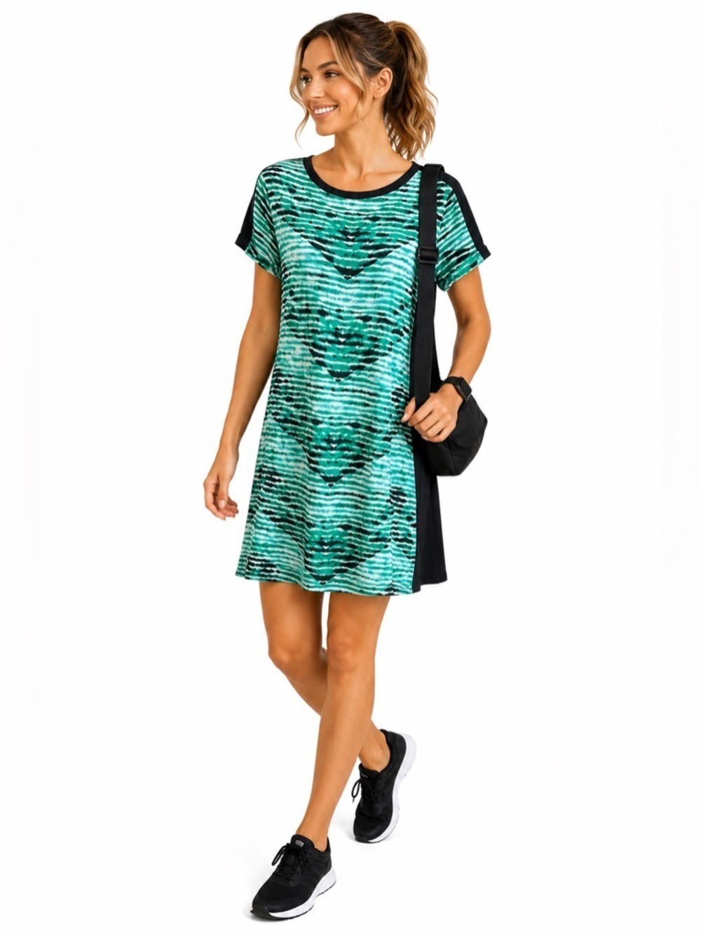 Calvin Klein Knit Dress Green Black Stretch Size L Casual Cover-Up Resort Vibe